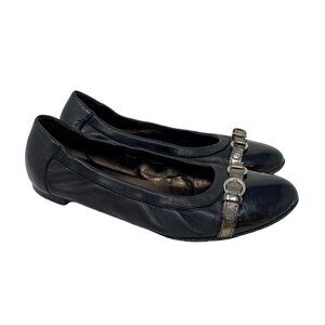 AGL Womens Icon Ballet Flat Shoes Black Leather Buckle Round Toe Italy 8 EUR 38